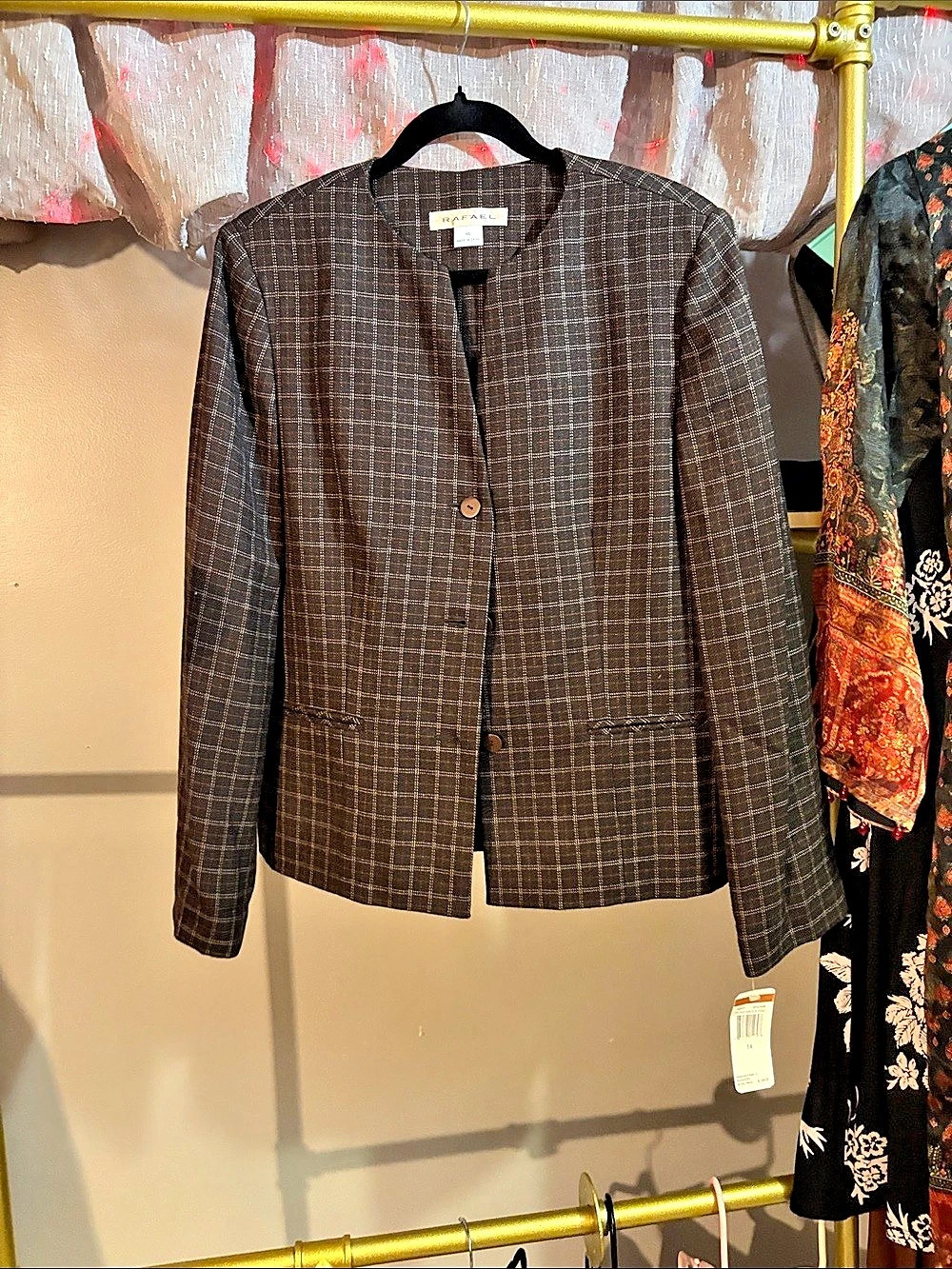 Rafael Plaid Wool Blazer in Brown & Black Size 14 NWT